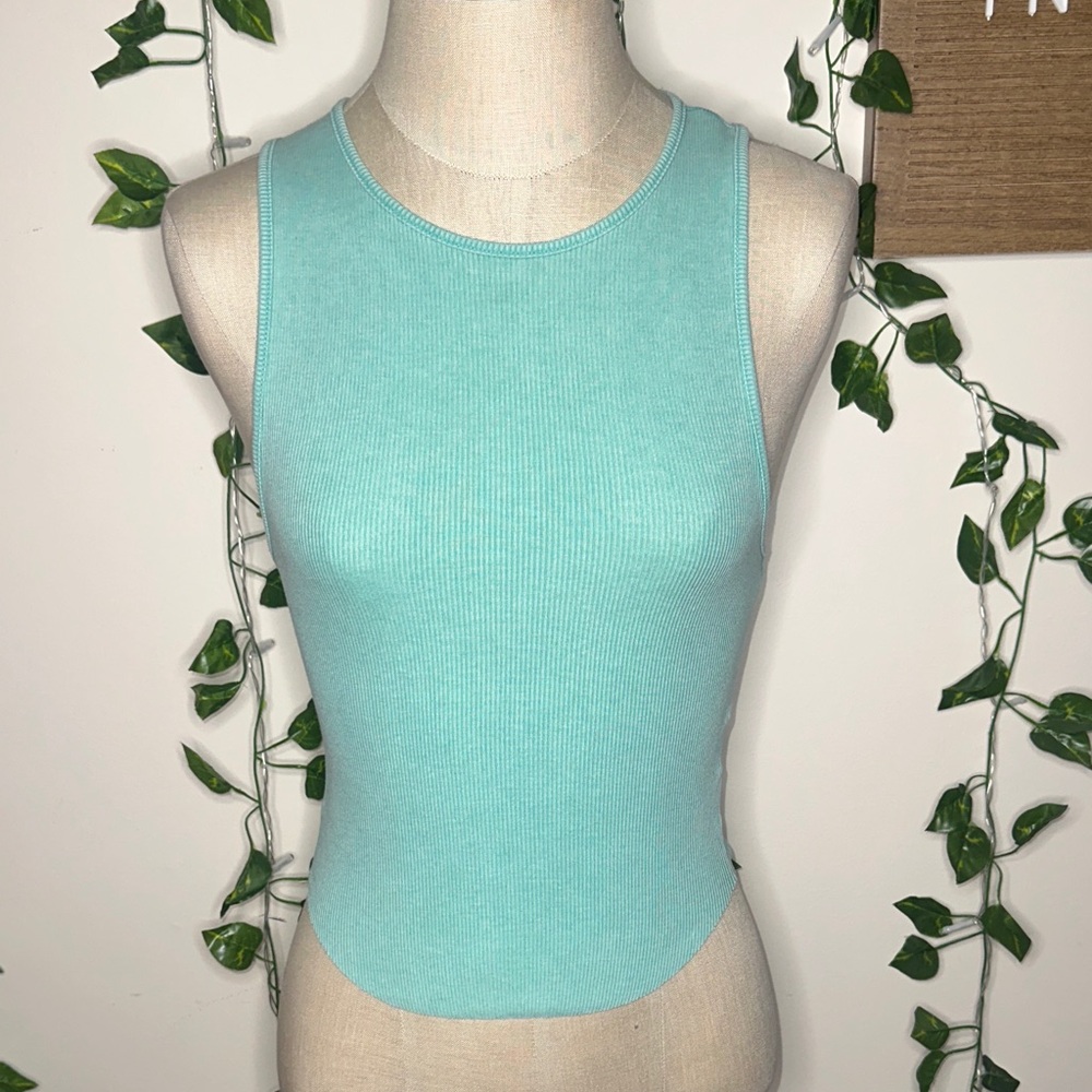 American Eagle High Neck Bluish Mint Green Tank Top